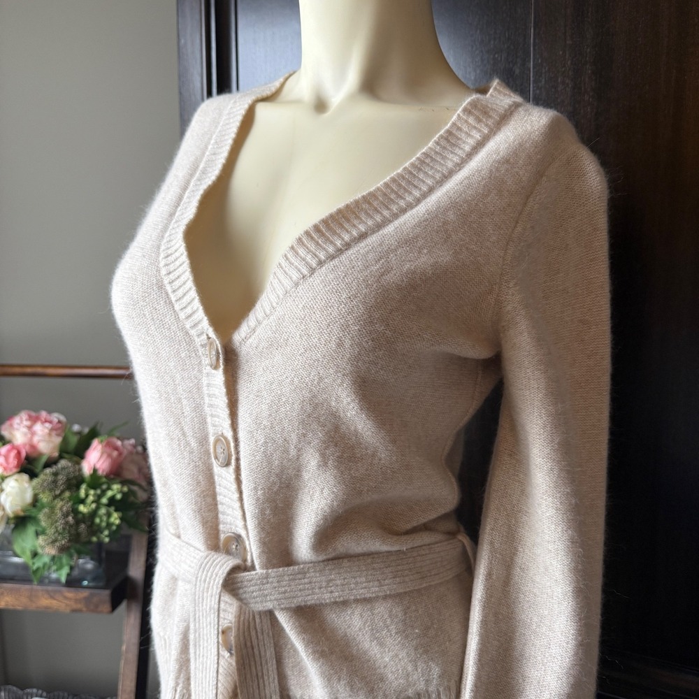 Banana Republic Angora Wool Cardigan Belted V Neck Soft Knit S Ivory Classic Fit